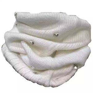 Victoria's Secret Vintage 1990's Ivory Knit Rhinestone Accent Infinity Scarf euc